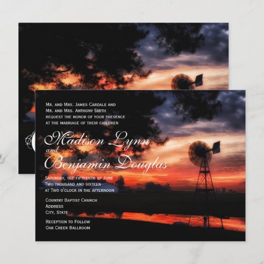 Belles invitations de mariage de coucher du soleil (Devant / Derrière)