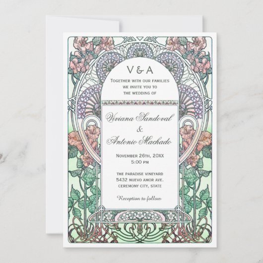 Belles invitations de mariage de Nouveau d'art (Devant)