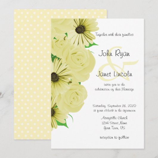 Belles invitations de mariage de rose jaune et de (Devant / Derrière)
