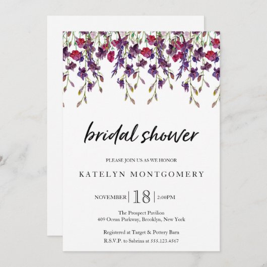 Belles invitations Fleurs sauvages de douche nupti (Devant / Derrière)