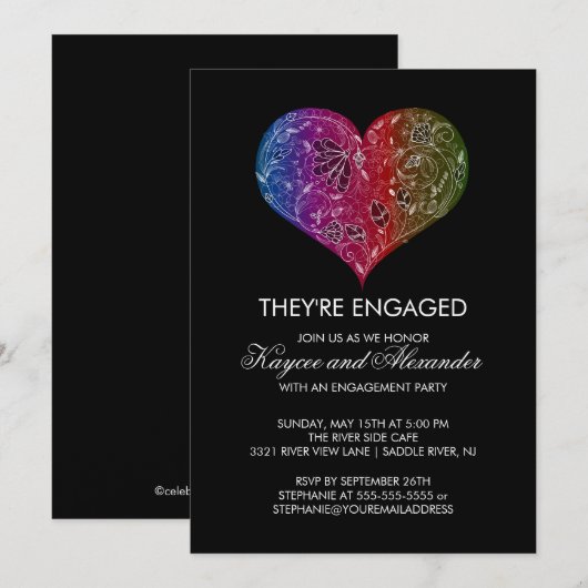 Belles invitations modernes de fiançailles de (Devant / Derrière)