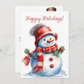 Belles Joyeuses Vacances Snowman Watercolor Cartes (Devant / Derrière)