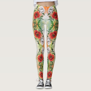 Belles Leggings Red White Poppies