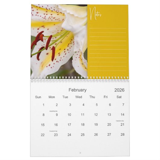 Belles orchidées avec Notes Calendrier mural (Feb 2026)