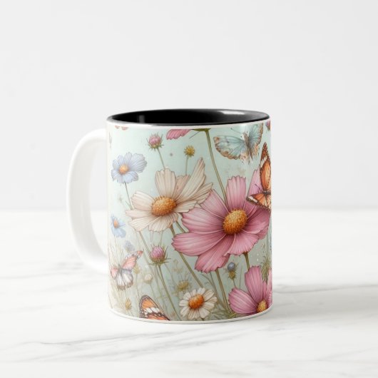 Belles papillons sur des Mugs de fleurs (Devant gauche)