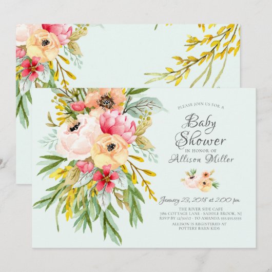 Belles pivoines Floral Baby Shower Invitations (Devant / Derrière)