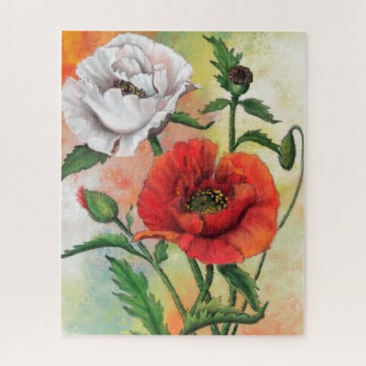 Belles Poppies Rouge Blanc Jigsaw Puzzle Peinture (Vertical)
