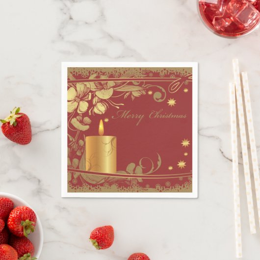 Belles serviettes en papier de Noël rouge et doré (En situation)