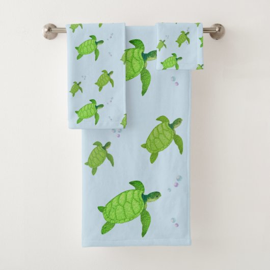 Belles tortues marines vertes sur fond bleu clair (En situation)