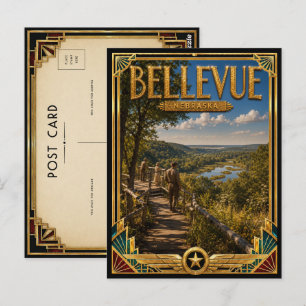 Bellevue Nebraska Vintage Art Deco Gouden Tijdperk Briefkaart