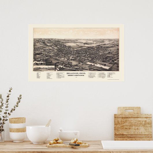 Bellevue, OH Panoramic Map - 1888 Poster (Keuken)