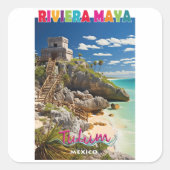 Belleza de Tulum: Camiseta de la Riviera Maya Vierkante Sticker (Voorkant)