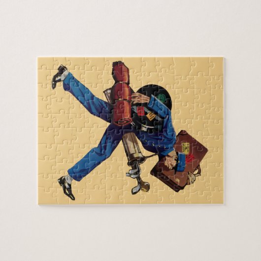 Bellhop in Uniform, Suitcase en Golf Club Legpuzzel (Horizontaal)