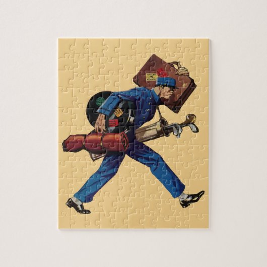 Bellhop in Uniform, Suitcase en Golf Club Legpuzzel (Verticaal)