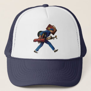 Bellhop in Uniform, Suitcase en Golf Club Trucker Pet