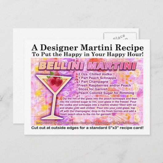 Bellini Martini Recept Briefkaart (Voorkant / Achterkant)