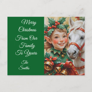 Bells Holly en Horse Christmas Elf Feestdagenkaart