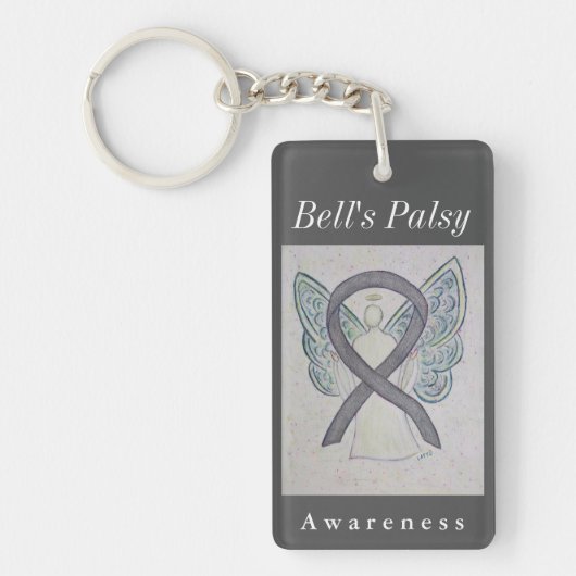 Bell's Palsy Awareness Silver Ribbon Sleutelhanger (Voorkant)