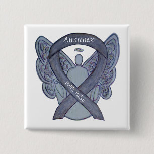 Bell's Palsy Silver Awareness Ribbon Angel Art Pin Vierkante Button 5,1 Cm