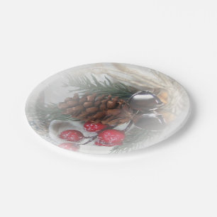 Bells, Pinecone en Berries Holiday Papieren Bordje