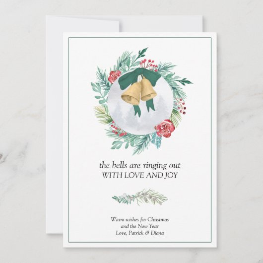 Bells Ringing Out Love and Joy Kerstmis Wreate Feestdagenkaart (Voorkant)