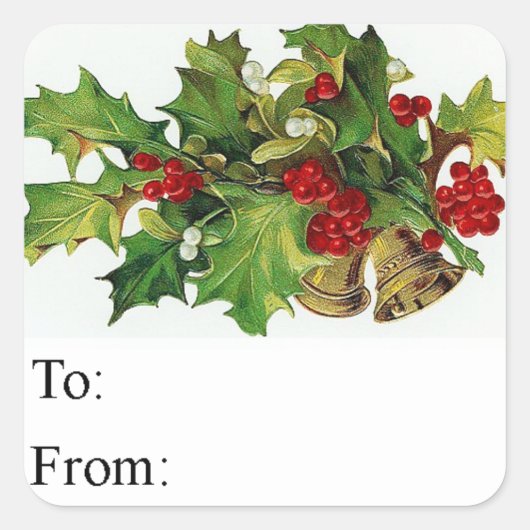 Bells vintage et étiquette cadeau Holly (Devant)