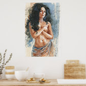 Belly danseres, waterverf portret poster (Keuken)