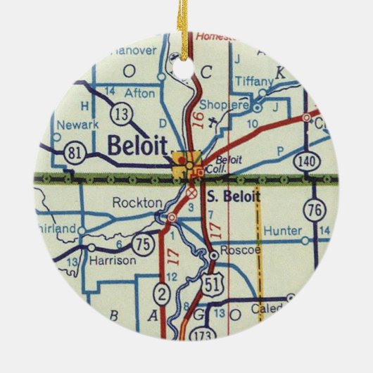 Beloit WI  Map Keramisch Ornament (Achterkant)