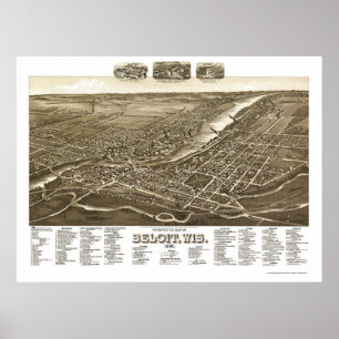 Beloit, WI Panorama Kaart - 1890 Poster