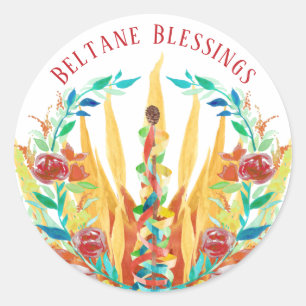 Beltane Fire Maypole & Summer Flowers Ronde Sticker