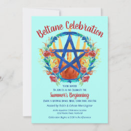 Beltane Fire Pentacle Summer Floral Sabbat Party Kaart