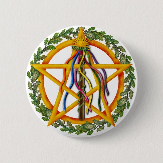 Beltane Star Wiccan Holiday Maypole Ronde Button 5,7 Cm (Voorkant)