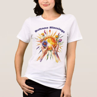 Beltane Summer Floral Sun Sabbat Blessings Tri-Blend Shirt