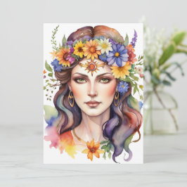 Beltane Summer Goddess Floral Wicca Sabbat  Feestdagenkaart