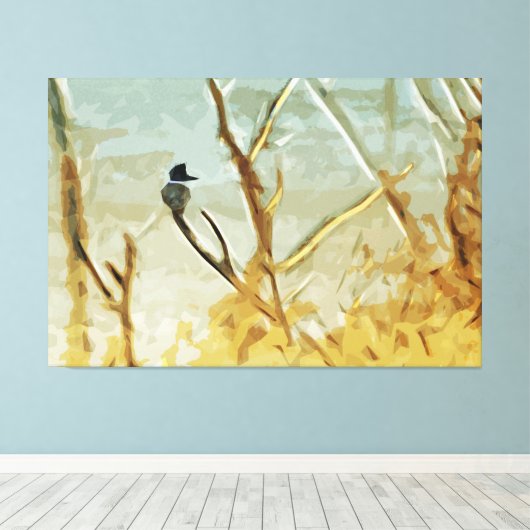 Belted Kingfisher bij Rivers Edge Abstract Canvas Afdruk (Insitu (Houten vloer))