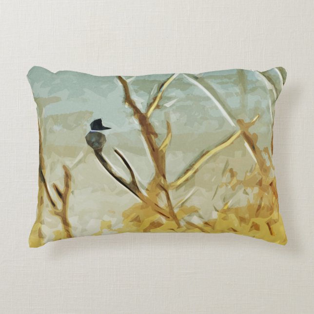 Belted Kingfisher bij Rivers Edge Abstract Decoratief Kussen (Voorkant)