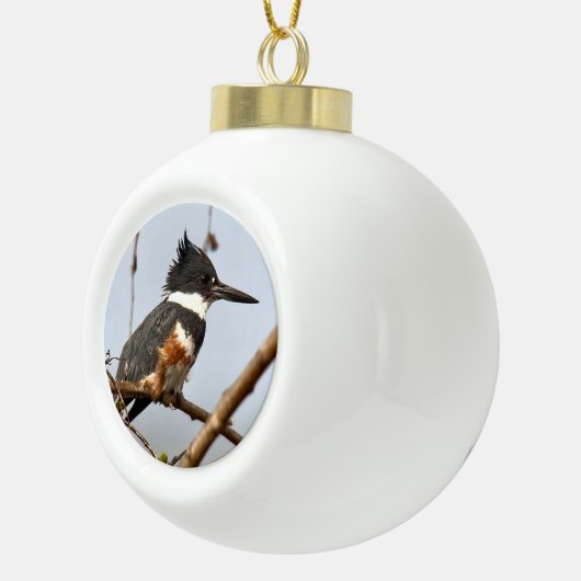 Belted Kingfisher Keramische Bal Ornament (Rechts)
