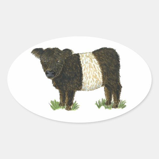 "Beltie" Belted Galloway Ovale Sticker (Voorkant)
