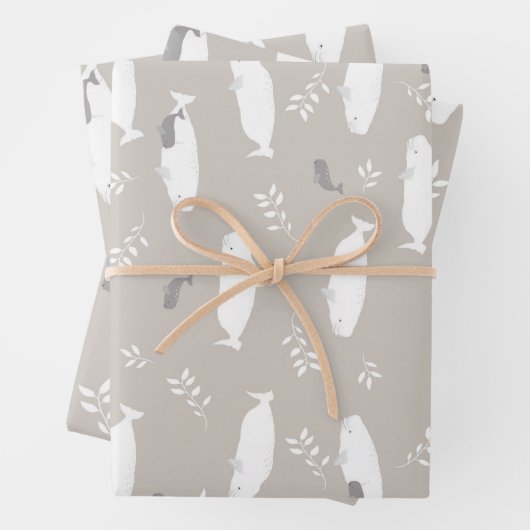 Beluga Baby walvis op afbeelding van pasteelgrijs Inpakpapier Vel (In situ)