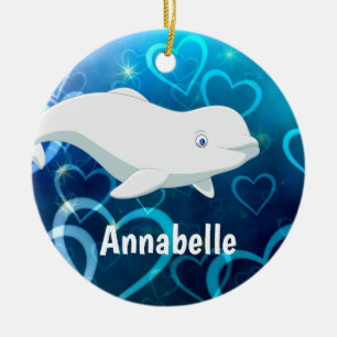 Beluga Whale and Blue Hearts Arctic Kerstmis Keramisch Ornament