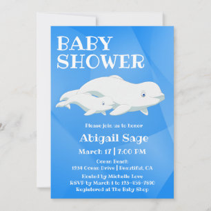 Beluga Whale Blue, White Arctic Ocean Baby shower Kaart