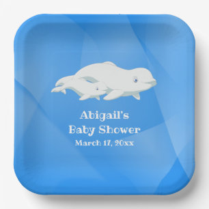 Beluga Whale Blue, White Arctic Ocean Baby shower Papieren Bordje
