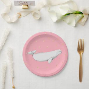 Beluga Whale Illustration Stippen Roze Papieren Bordje