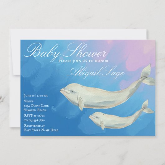 Beluga Whale Ma en Calf Baby shower Invitation Kaart (Voorkant)