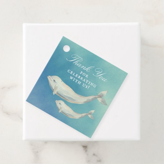 Beluga Whale Mam en Calf Baby shower Bedankjes Labels (In situ)