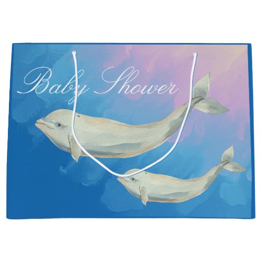 Beluga Whale Mam en Calf Baby shower Groot Cadeauzakje (Voorkant)