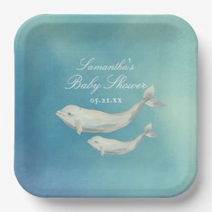 Beluga Whale Mam en Calf Baby shower Papieren Bordje