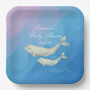 Beluga Whale Mam en Calf Baby shower Papieren Bordje
