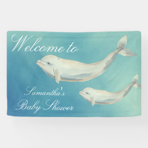 Beluga Whale Mam en Calf Baby shower Spandoek