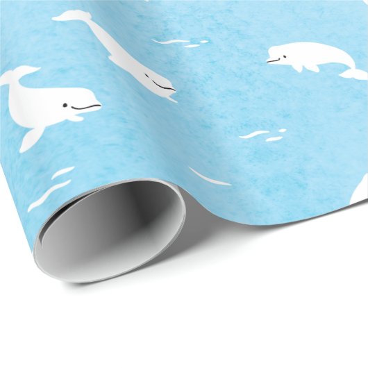 Beluga Whale Pattern in Ocean Blue Cadeaupapier (Rol Hoek)
